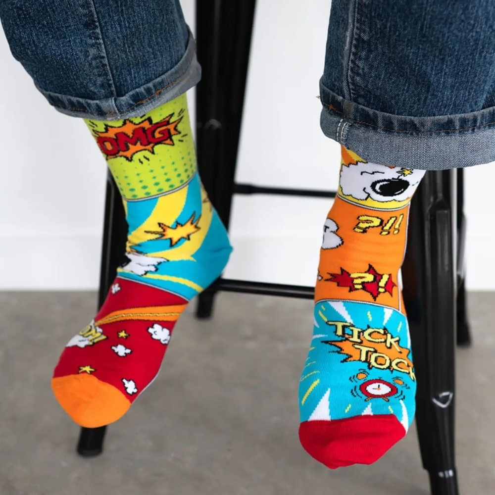 NWT Friday Sock Company Colorful Comic Print Socks